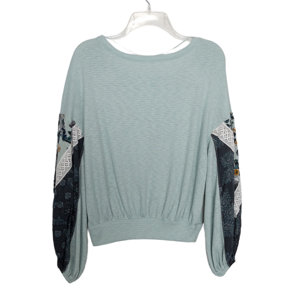 Free People Casual Clash Thermal Knit Tunic Top Mint Green Balloon Sleeve - Picture 5 of 12